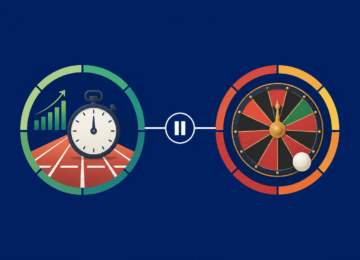 Un chronomètre et une roue de jeu reliés par un symbole de pause